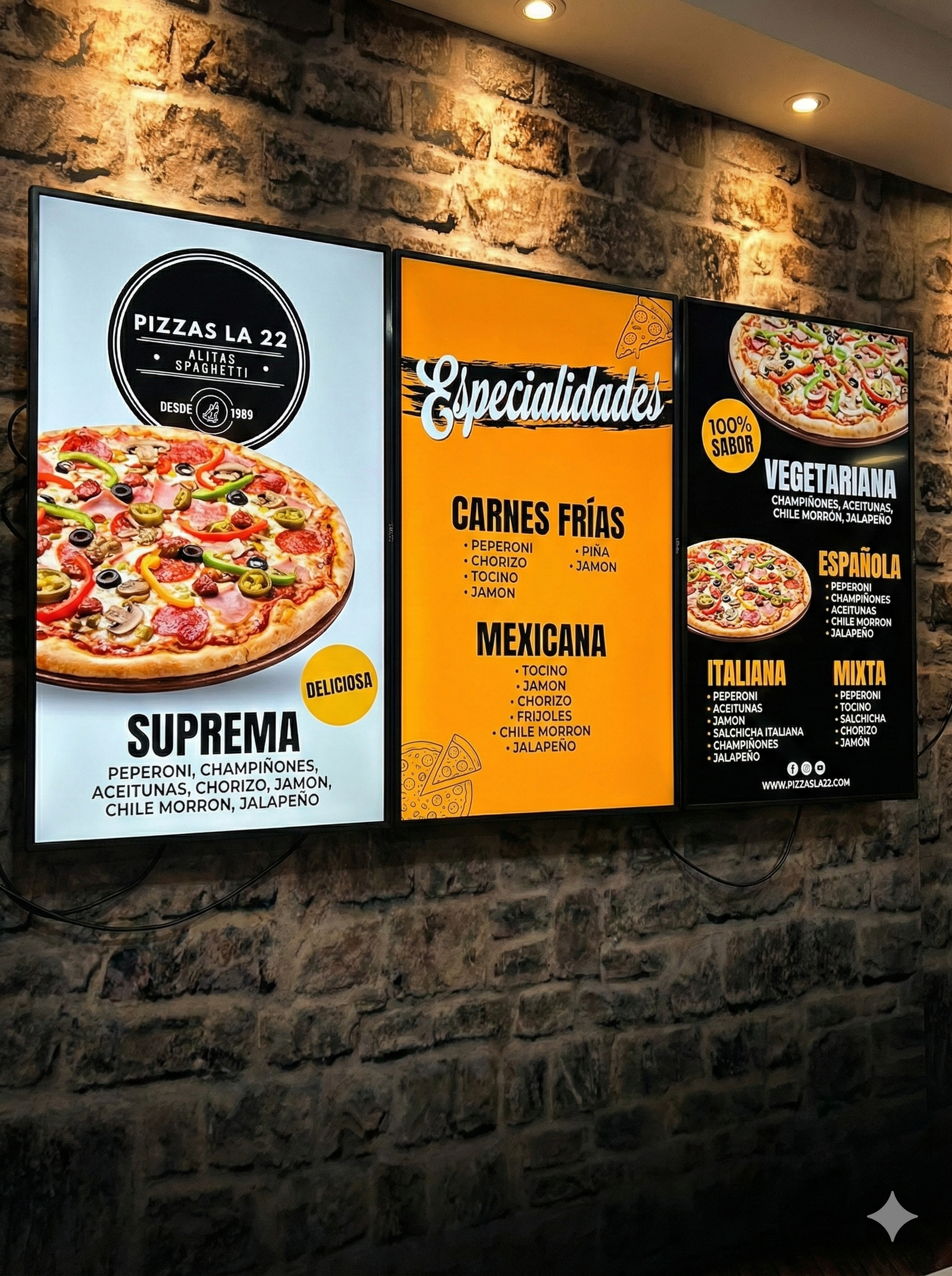 Ejemplo de Menú en 3 Pantallas TV - Pizzas La 22